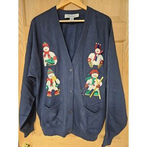 Belle Pointe Christmas Cardigan Size 2‎ Navy Blue New
